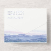 Paarse gordijngebergte all in one uitnodiging (Achterkant)