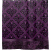 Paarse Gothic Chic | Eggplant en Black Damask Douchegordijn (Voorkant)