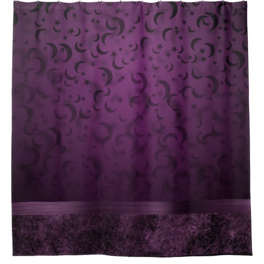 Paarse Gothic Chic | Eggplant en zwarte moon Douchegordijn (Voorkant)