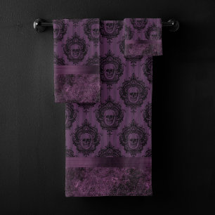 Paarse Gothic Chic Eggplant en zwarte Skulls Bad Handdoek