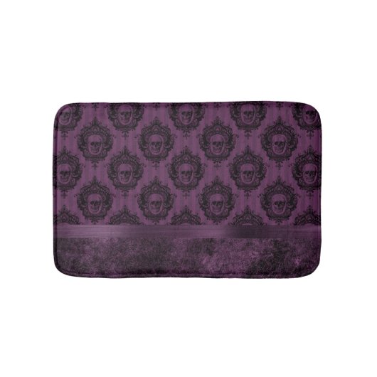 Paarse Gothic Chic | Eggplant en zwarte Skulls Badmat (Voorkant)