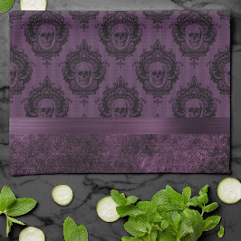 Paarse Gothic Chic | Eggplant en zwarte Skulls Theedoek