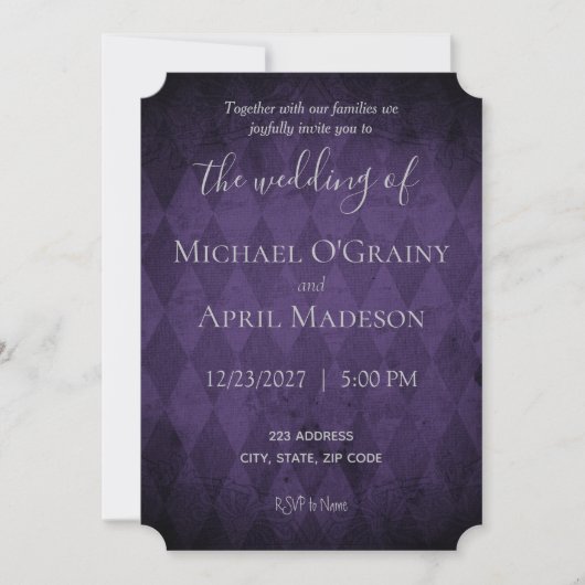 Paarse Gothic Dark Wedding Invitation Kaart (Voorkant)