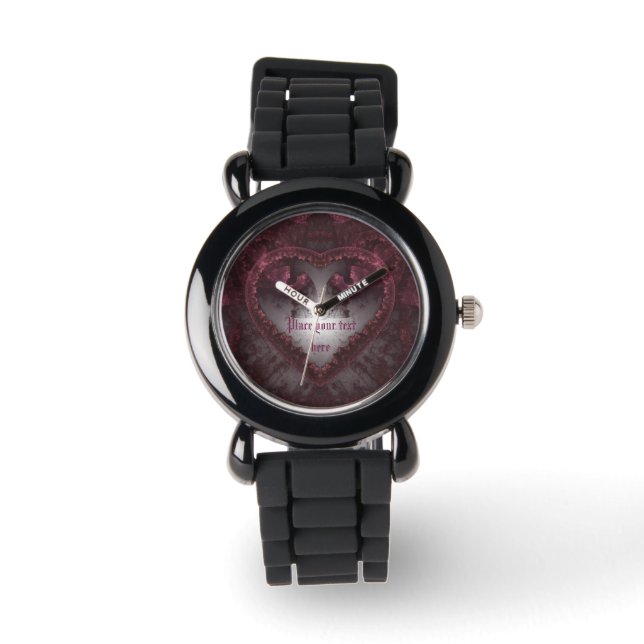 Paarse Gothic Heart 001 Horloge (Voorkant)