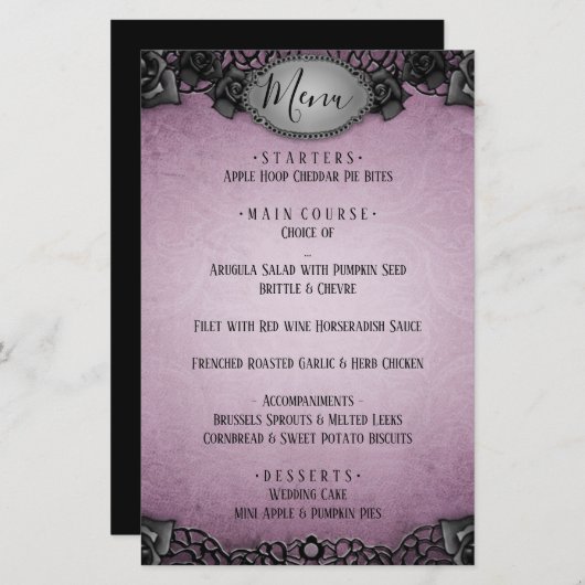 Paarse Gothic Matching Wedding Menu (Voorkant / Achterkant)