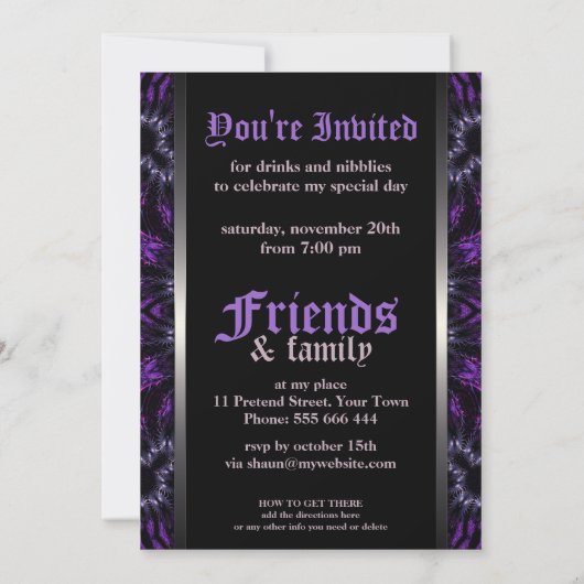 Paarse Gothic Moon Theme Party Invitation Kaart (Achterkant)