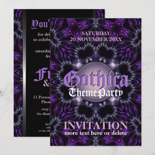 Paarse Gothic Moon Theme Party Invitation Kaart (Voorkant / Achterkant)