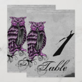 Paarse Gothic Owl Posh Weddenschappen Table Number Kaart (Voorkant / Achterkant)
