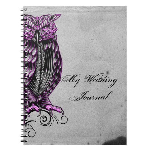 Paarse Gothic Owl Posh Wedding Journal Notitieboek (Voorkant)