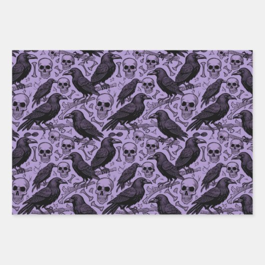Paarse Gothic Prints, Raven Schedel Paddenstoelen Inpakpapier Vel (Voorkant 3)