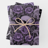 Paarse Gothic Prints, Raven Schedel Paddenstoelen Inpakpapier Vel (In situ)