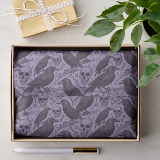 Paarse Gothic Skull & Raven, Midnight Macabre Tissuepapier (Geschenk)