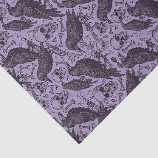 Paarse Gothic Skull & Raven, Midnight Macabre Tissuepapier (Detail)
