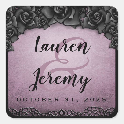 Paarse Gothic Square Wedding Sticker (Voorkant)