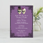 Paarse Gothic Sugar Skull Wedding Uitnodiging (Staand voorkant)