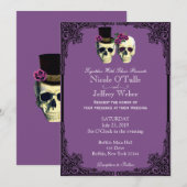 Paarse Gothic Sugar Skull Wedding Uitnodiging (Voorkant / Achterkant)