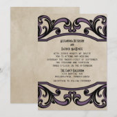 Paarse Gothic Swirls Wedding Invite Kaart (Voorkant / Achterkant)