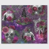Paarse Gothic Witch Skull en Rozen Verpakkingspapi Cadeaupapier (Vlak)