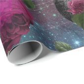 Paarse Gothic Witch Skull en Rozen Verpakkingspapi Cadeaupapier (Rol Hoek)