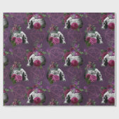 Paarse Gothische schedel en Rozen Verpakkingspapie Cadeaupapier (Vlak)