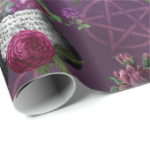Paarse Gothische schedel en Rozen Verpakkingspapie Cadeaupapier (Rol Hoek)