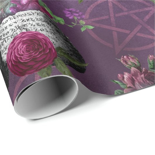Paarse Gothische schedel en Rozen Verpakkingspapie Cadeaupapier (Rol Hoek)