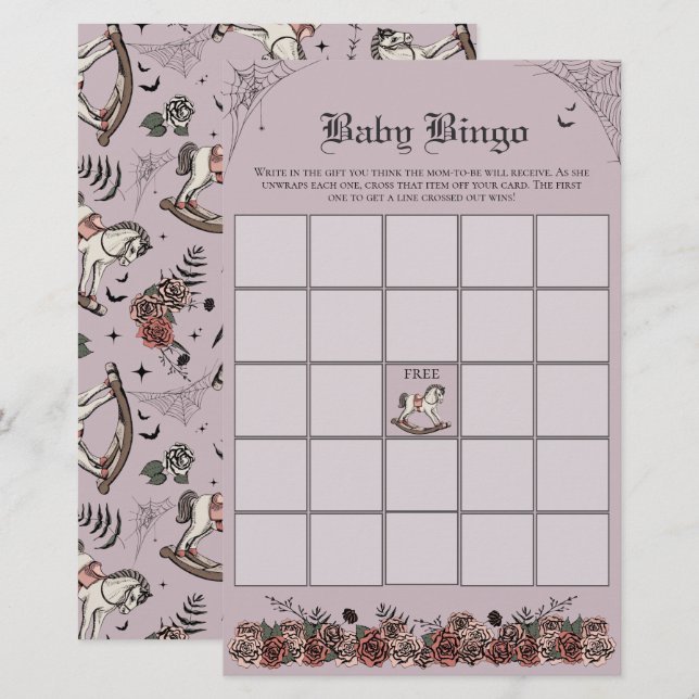 Paarse Gotische Baby shower Rocking Horse Baby Bin (Voorkant / Achterkant)