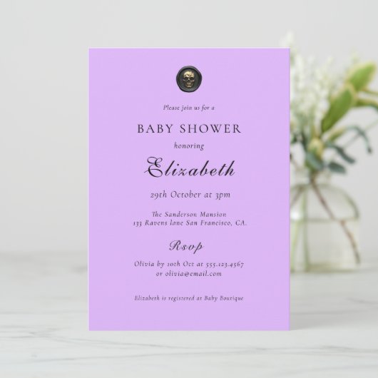 Paarse gotische Baby shower uitnodiging (Staand voorkant)