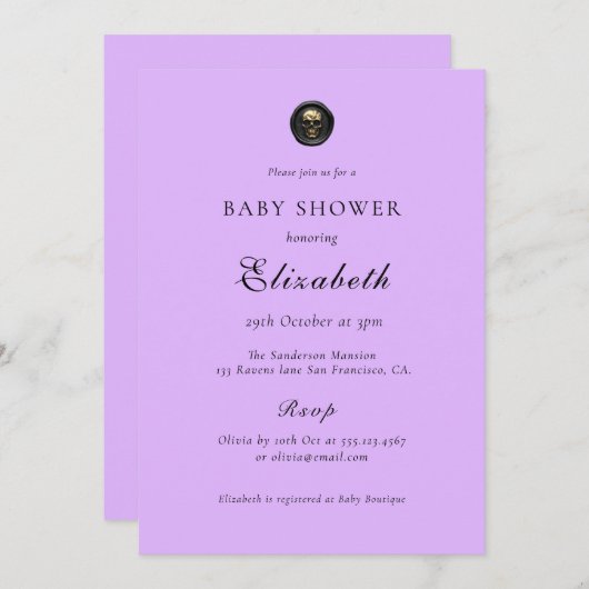Paarse gotische Baby shower uitnodiging (Voorkant / Achterkant)