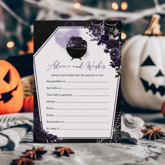 Paarse Gotische Bloemen Advies en Wensen Spel (Floral Gothic Baby Shower Invitation Advice and Wishes Game)