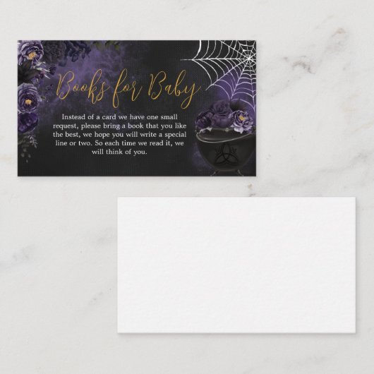 Paarse Gotische Bloemen Baby shower Boeken voor Ba Informatiekaartje (Voorkant / Achterkant)