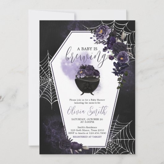Paarse Gotische Bloemen Baby shower Uitnodiging (Voorkant)