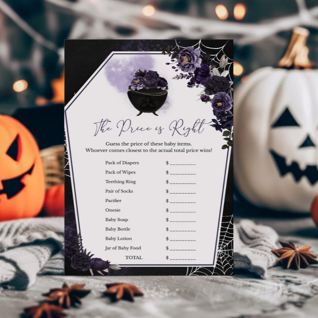 Paarse Gotische Bloemen De prijs is het juiste spe (Floral Gothic Baby Shower Invitation The Price is Right Game )