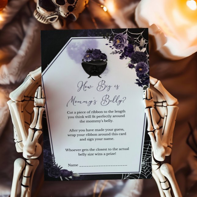 Paarse Gotische Bloemen Hoe groot is Mommys Belly  (Floral Gothic Invitation How Big is Mommys Belly Game)