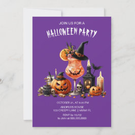 Paarse gotische cocktails Halloween Kaart