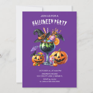 Paarse gotische cocktails Halloween Kaart