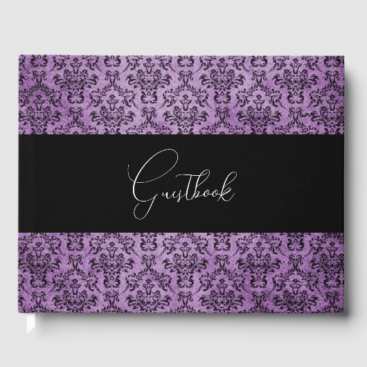Paarse Gotische Damask Wedding Gastenboek (Voorkant)