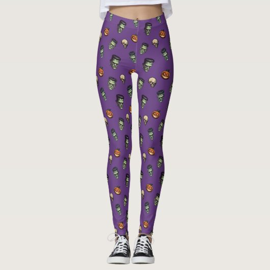 💜 Paarse gotische Frankenstein Leggings 🕸️🦇 (Voorkant)