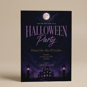 Paarse Gotische Geheime Huis Halloween Feest Kaart