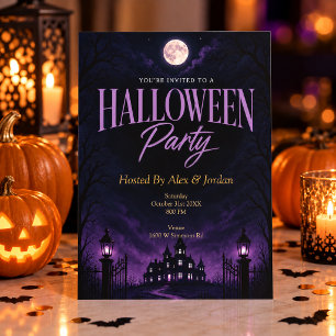 Paarse Gotische Geheime Huis Halloween Feest Kaart