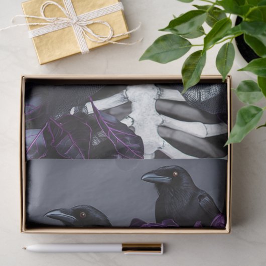 Paarse Gotische Raven Skelet Schedel Decoupage Tissuepapier (Geschenk)
