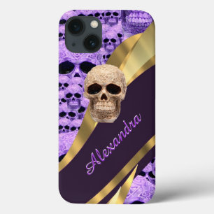 Paarse gotische schedel gepersonaliseerd iPhone 13 hoesje