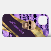 Paarse gotische schedel gepersonaliseerd Case-Mate iPhone case (Achterkant (horizontaal))