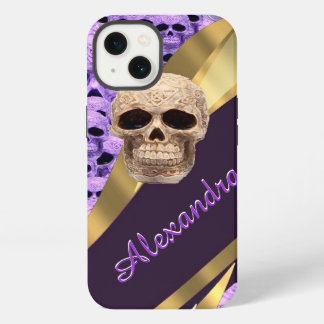 Paarse gotische schedel gepersonaliseerd iPhone 13 hoesje