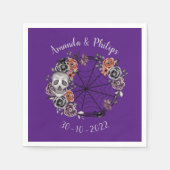 Paarse Gotische schedel Rozen krans Halloween brui Servet (Voorkant)