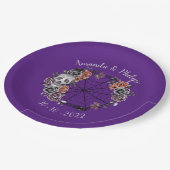 Paarse gotische schedelrozenkrans Halloween-bruilo Papieren Bordje (Gekanteld)