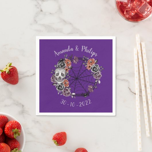 Paarse gotische schedelrozenkrans Halloween-bruilo Servet (Insitu)