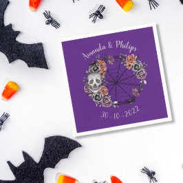 Paarse gotische schedelrozenkrans Halloween-bruilo Servet