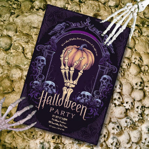 Paarse Gotische Skelet Hand Halloween Kaart