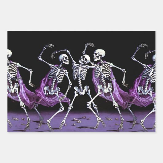 Paarse gotische skeletten & schedels inpakpapier vel (Voorkant 3)